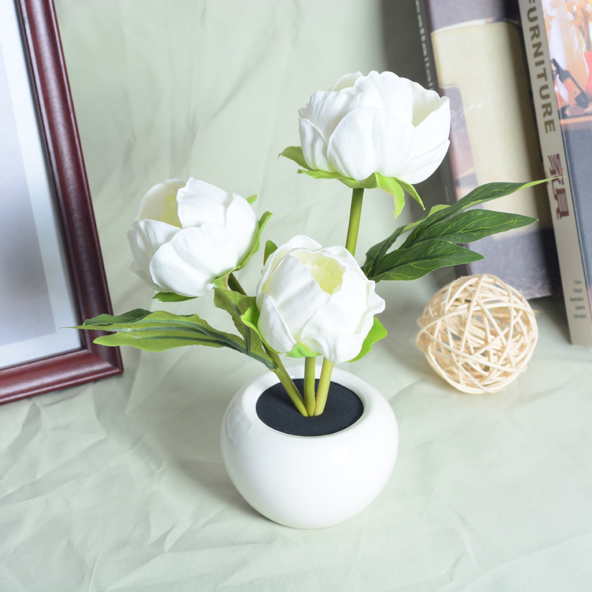 Peony LED Artificial Flower Pot Home Decor Table Lamp