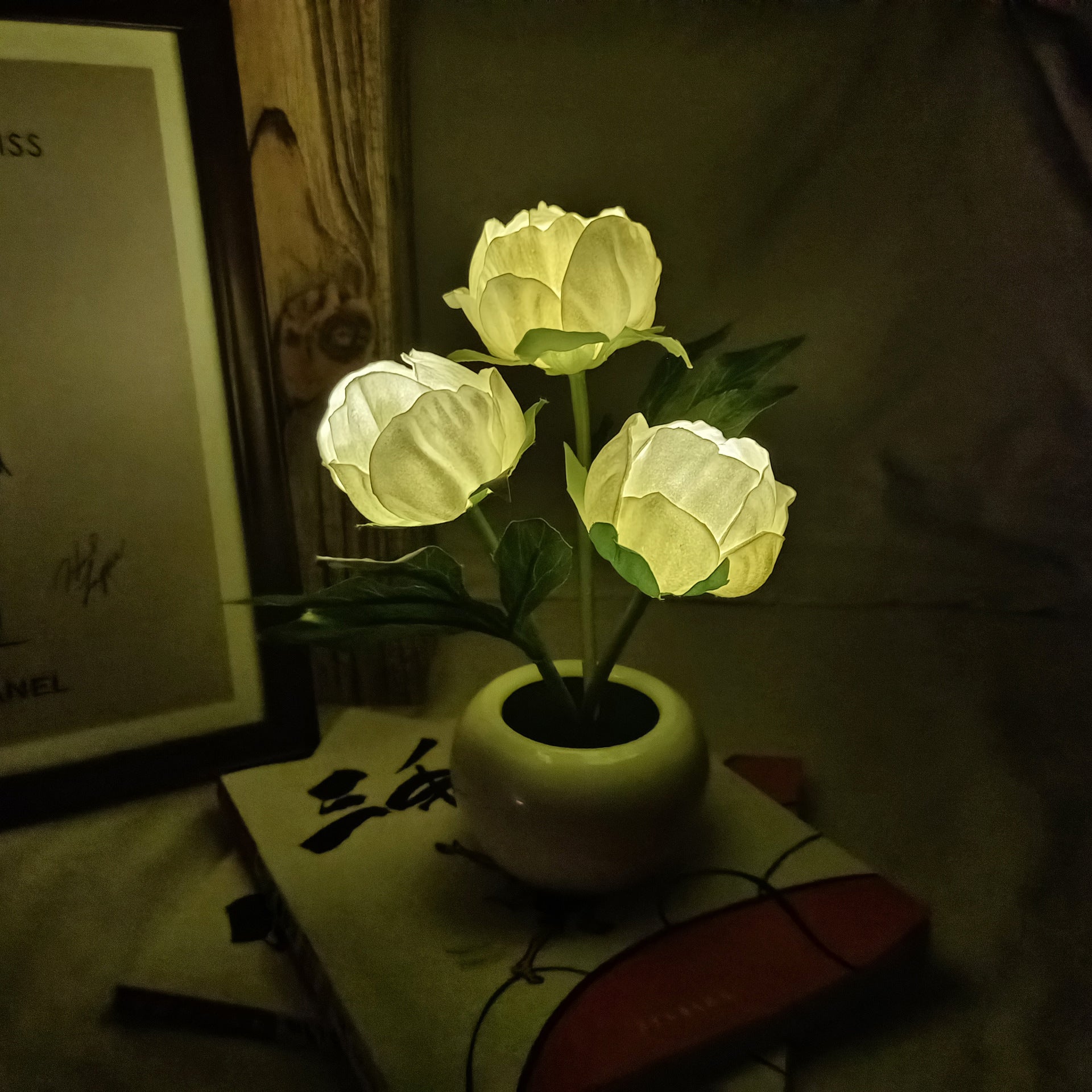 Peony LED Artificial Flower Pot Home Decor Table Lamp
