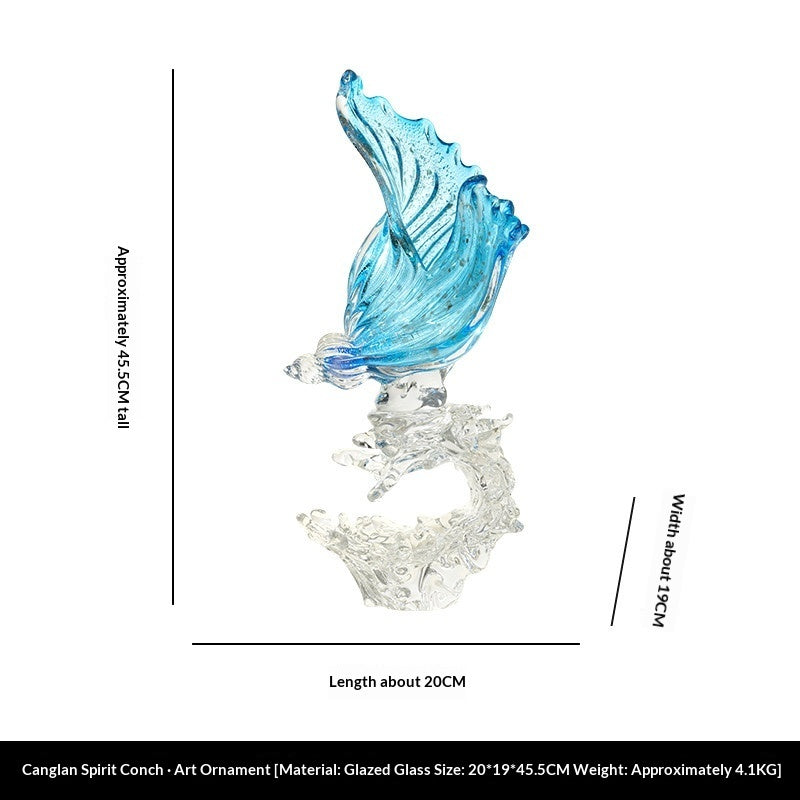 Light-luxury Glass Conch Ornament Wave-inspired Art Decor Piece