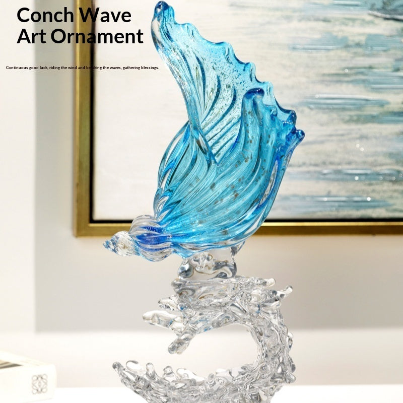 Light-luxury Glass Conch Ornament Wave-inspired Art Decor Piece