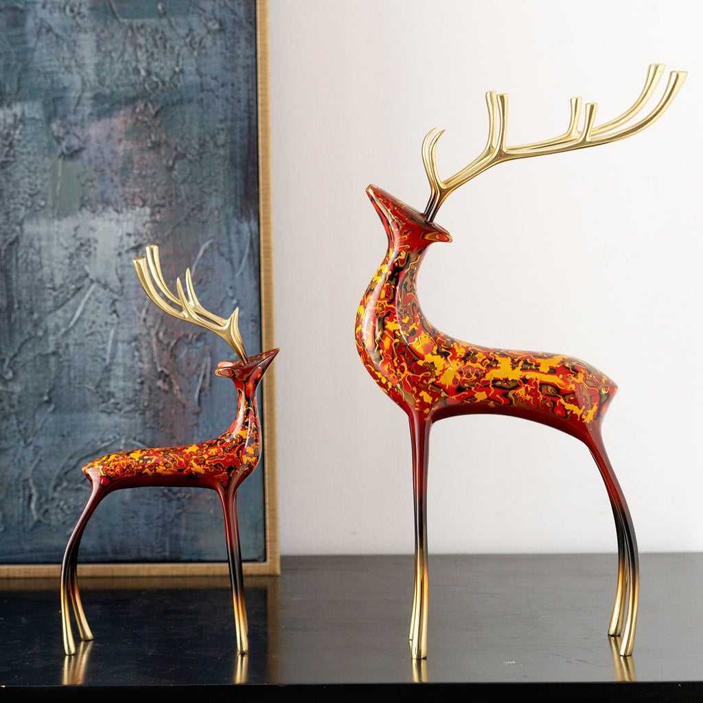 Light-Luxury Modern Decor Lacquered Copper Deer Ornament