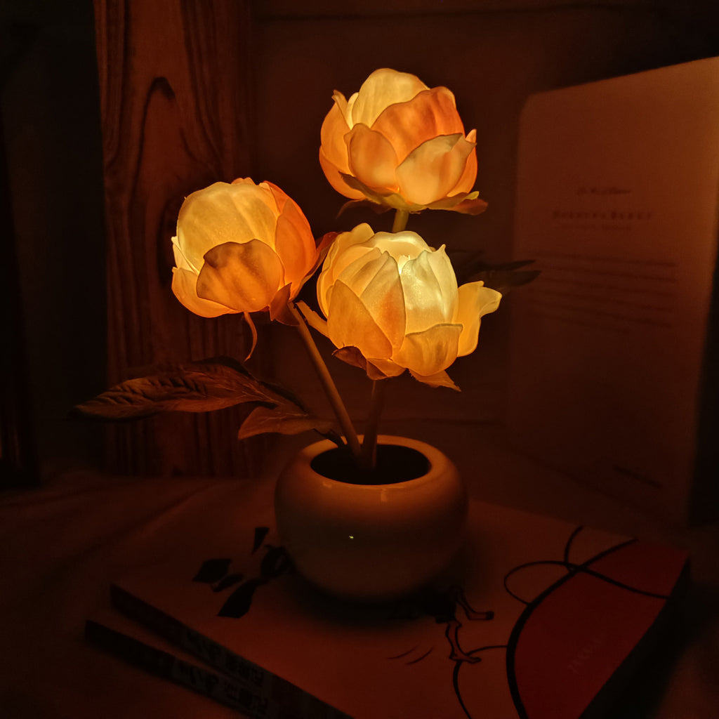 Peony LED Artificial Flower Pot Home Decor Table Lamp