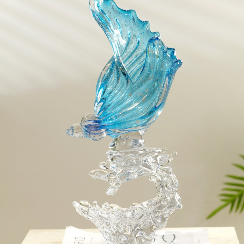 Light-luxury Glass Conch Ornament Wave-inspired Art Decor Piece